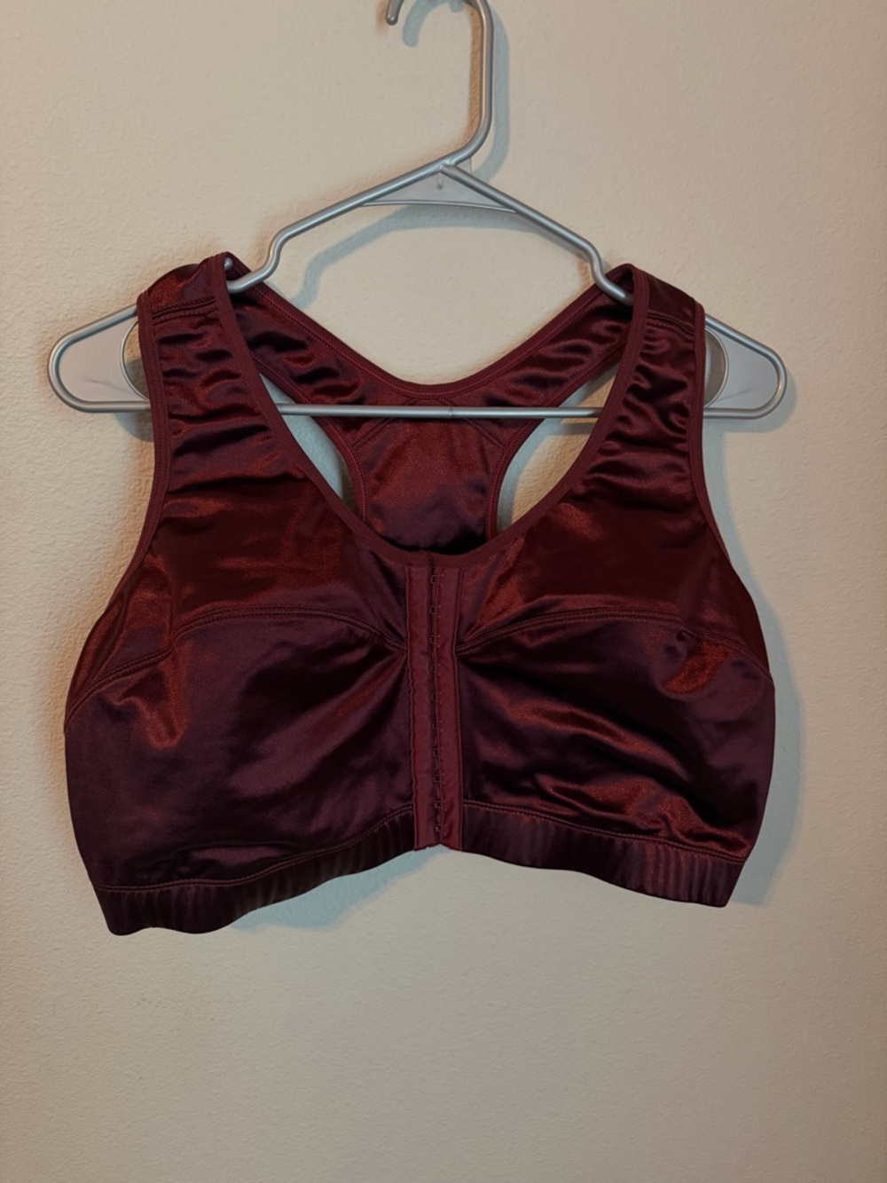 Enell Sport High Impact Front Closure Sports Bra Burgundy Size 5 Satin Workout